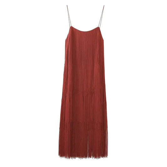 Furrzy Summer Women's Bohemian Fringe Maxi Dress