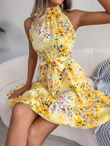 Furrzy Floral Ruffle Maxi Dress with Tie Detail for Women