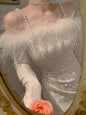 Furrzy Sequined Feather Off-Shoulder Evening Dress for Women