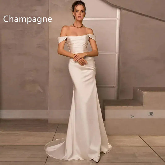 Furrzy Ivory Satin Mermaid Wedding Dress