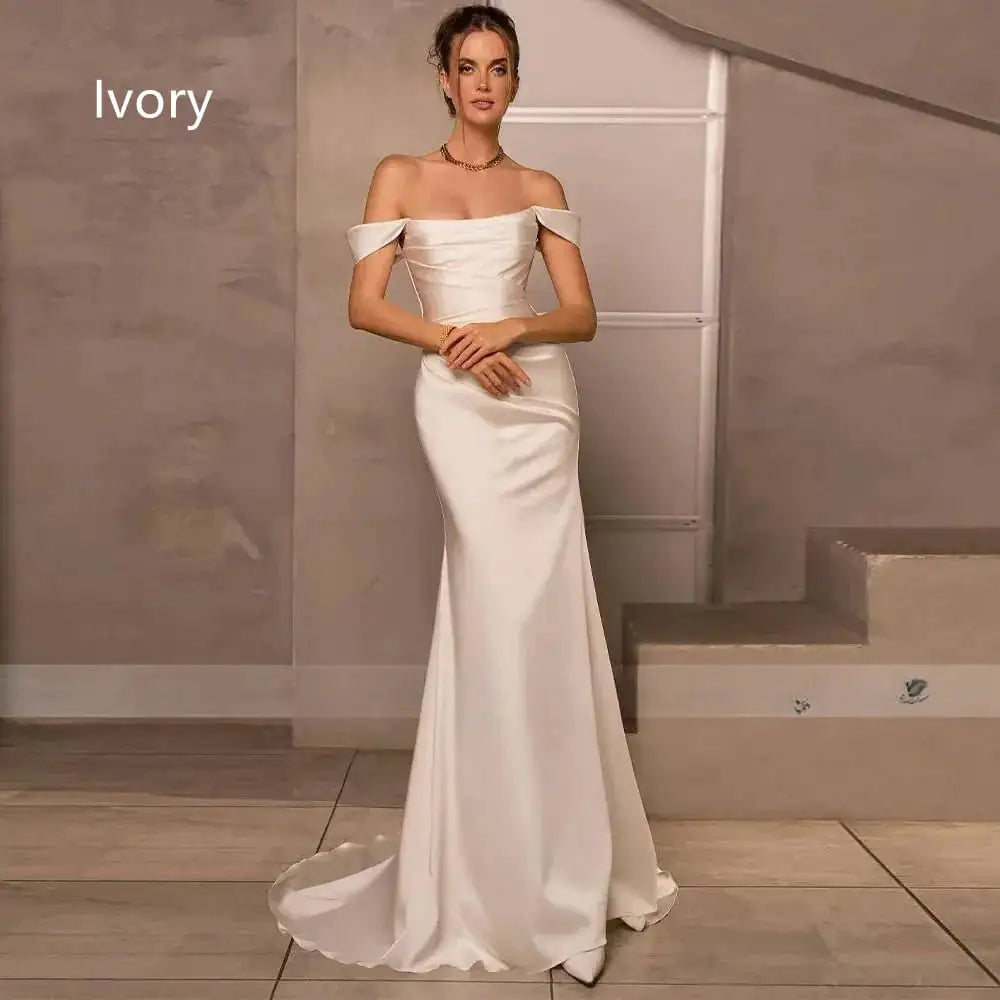 Furrzy Ivory Satin Mermaid Wedding Dress
