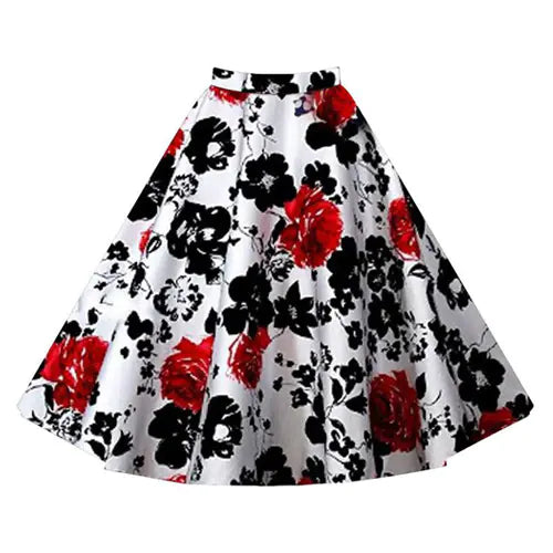 Furrzy Vintage High-Waist A-Line Polka Dot Midi Skirt