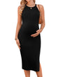 Ekouaer Sleeveless Maternity Midi Dress Summer Halter Neck Maternity Bodycon Dress for Baby Shower/Photoshoot Black XXL