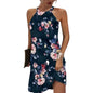Furrzy 3XL Navy Mixed Pink Floral Womens Casual Halter Neck Dress Sleeveless Floral Print A-line Mini Sundress Dresses Summer for Beach Party Dress 2024