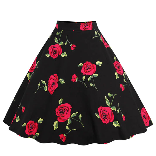 Furrzy Vintage High-Waist A-Line Polka Dot Midi Skirt
