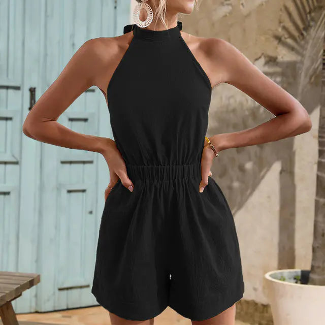 Furrzy Summer Backless Cotton Beach Jumpsuit for Women