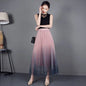 Furrzy High-Waisted Pleated Skirt with Gradient Mesh Design