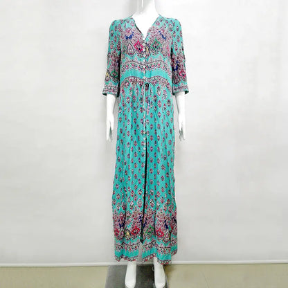 Furrzy Bohemian Floral Maxi Dress for Women - Half Sleeve