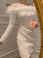 Furrzy Sequined Feather Off-Shoulder Evening Dress for Women