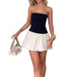 Women Strapless Mini Dress Tube Top Bubble Skirt Short Dress Off Shoulder Corset Top Balloon Dress Club Party (Pleated Black L)