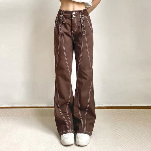 Furrzy High Waist Slim Straight Denim Trousers for Women