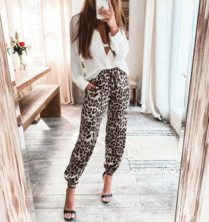 Furrzy Leopard Print Elastic Waist Casual Trousers for Women