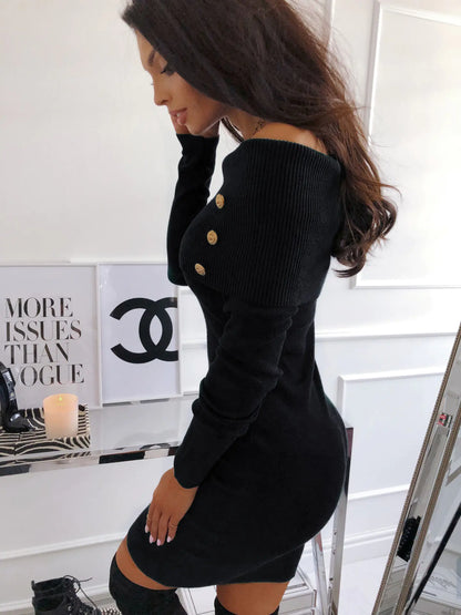 Furrzy Knit Bodycon Dress, Off-Shoulder Knit Dress