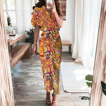 Furrzy Summer Short Sleeve Floral Maxi Dress for Women