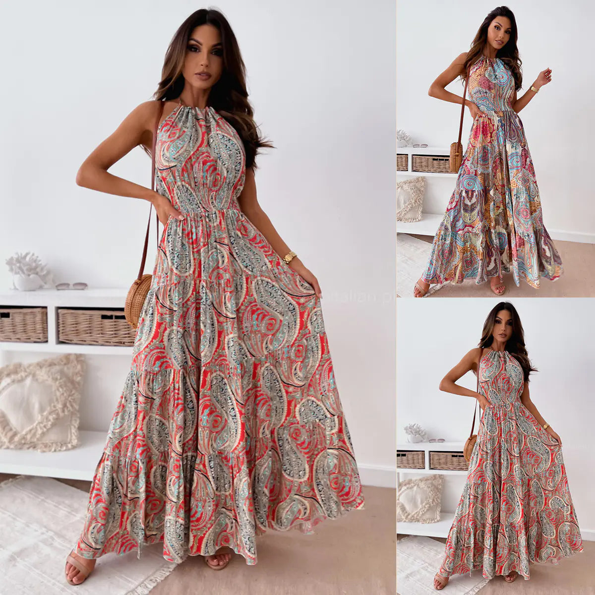 Furrzy Bohemian Floral Backless Maxi Dress for Summer Outings