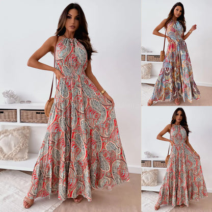 Furrzy Bohemian Floral Backless Maxi Dress for Summer Outings