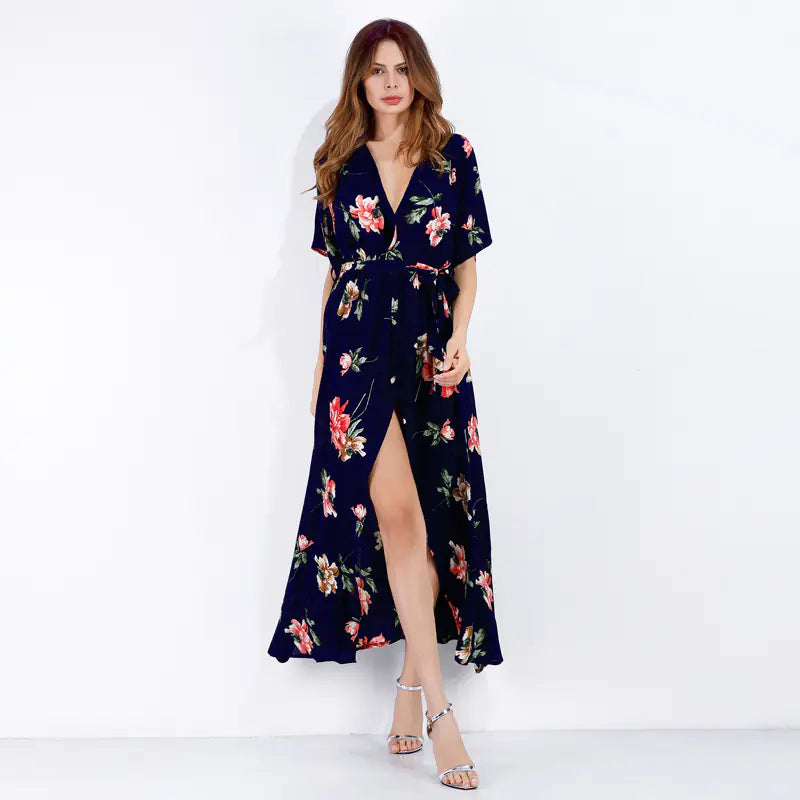 Furrzy Summer Women's Floral V-Neck Maxi Dress