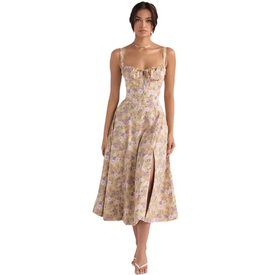 Furrzy Women's Floral Maxi Dress with Back Tie Detail