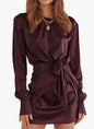 Furrzy Elegant Women's Satin Long Sleeve Cocktail Dress