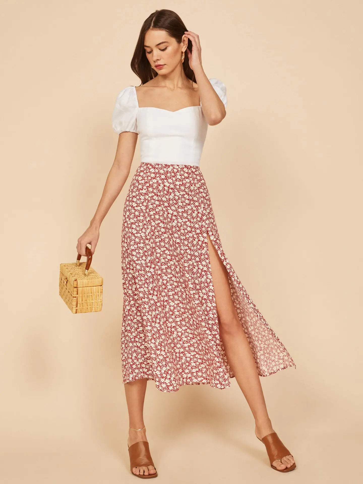 Furrzy Polka Dot High Waist Stretch A-Line Skirt for Women