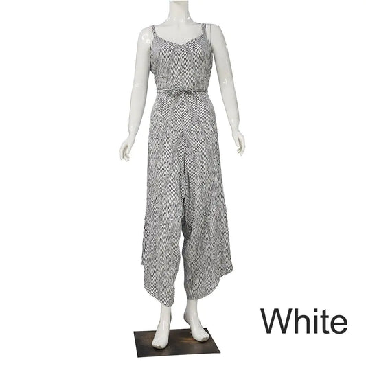 Furrzy Striped Jumpsuit Dress with Spaghetti Straps