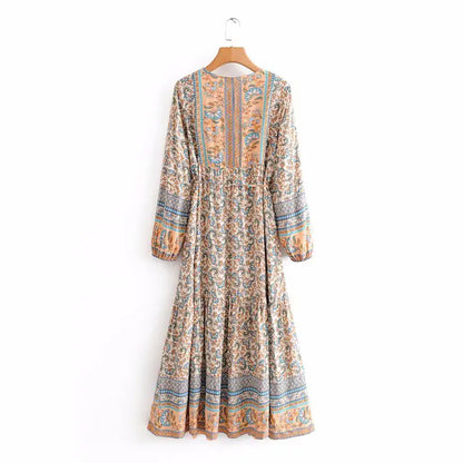 Furrzy Boho Queens Floral Print Lace-up Maxi Dress for Women