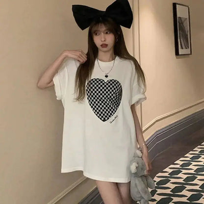 Furrzy Korean Plaid Oversized T-Shirt Two-Piece Set for Women
