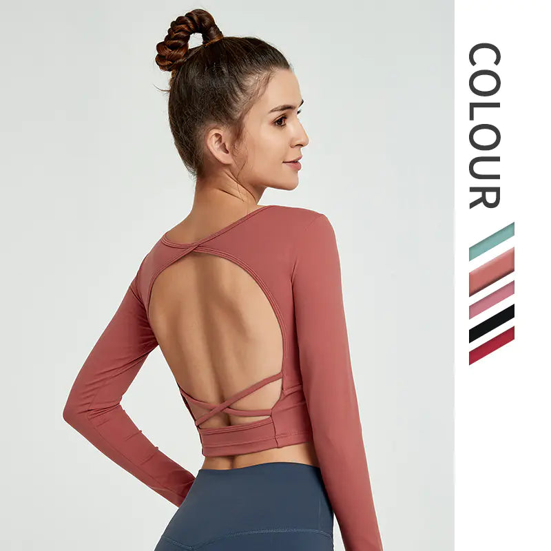 Furrzy Backless Long Sleeve Yoga Top for Women Fitness Wear