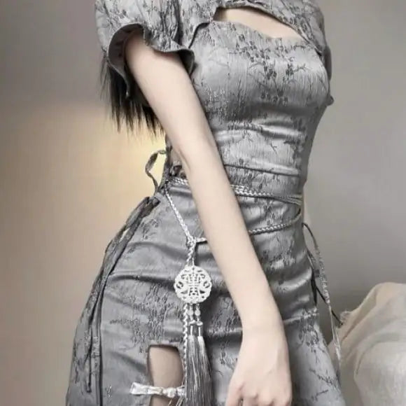 Furrzy New Chinese Style Cut-out Short Sleeve Cheongsam Dress