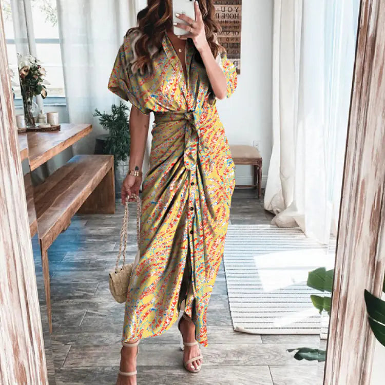 Furrzy Summer Short Sleeve Floral Maxi Dress for Women