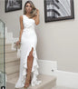 Ruffled Hem One-Shoulder Maxi Dress with Slit