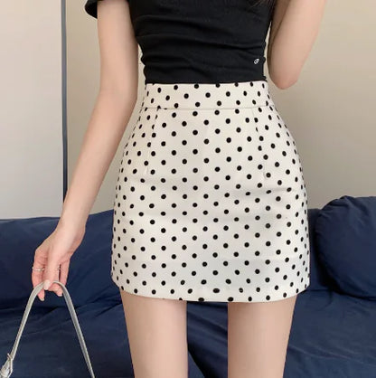 Furrzy High Waist Denim Polka Dot A-Line Skirt