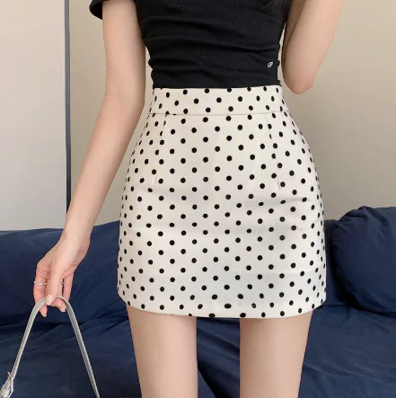 Furrzy High Waist Denim Polka Dot A-Line Skirt