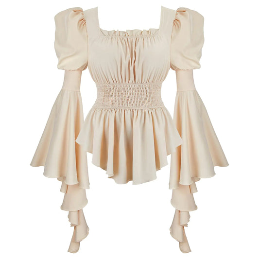 Furrzy Shirt Women Medieval Costume Women Victorian Blouse Pirate Shirt Women Renaissance Peasant Top Beige-XL