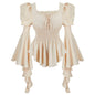 Furrzy Shirt Women Medieval Costume Women Victorian Blouse Pirate Shirt Women Renaissance Peasant Top Beige-XL