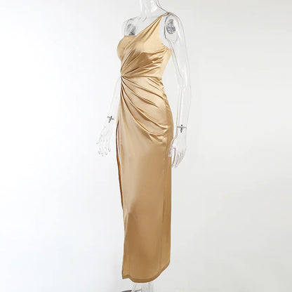 Furrzy Elegant Satin Strapless Slim Dress – Y2K Party Wear