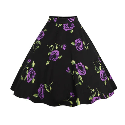 Furrzy Vintage High-Waist A-Line Polka Dot Midi Skirt