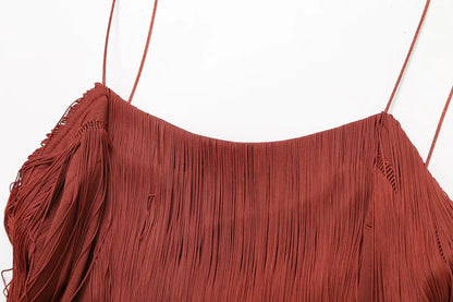 Furrzy Summer Women's Bohemian Fringe Maxi Dress
