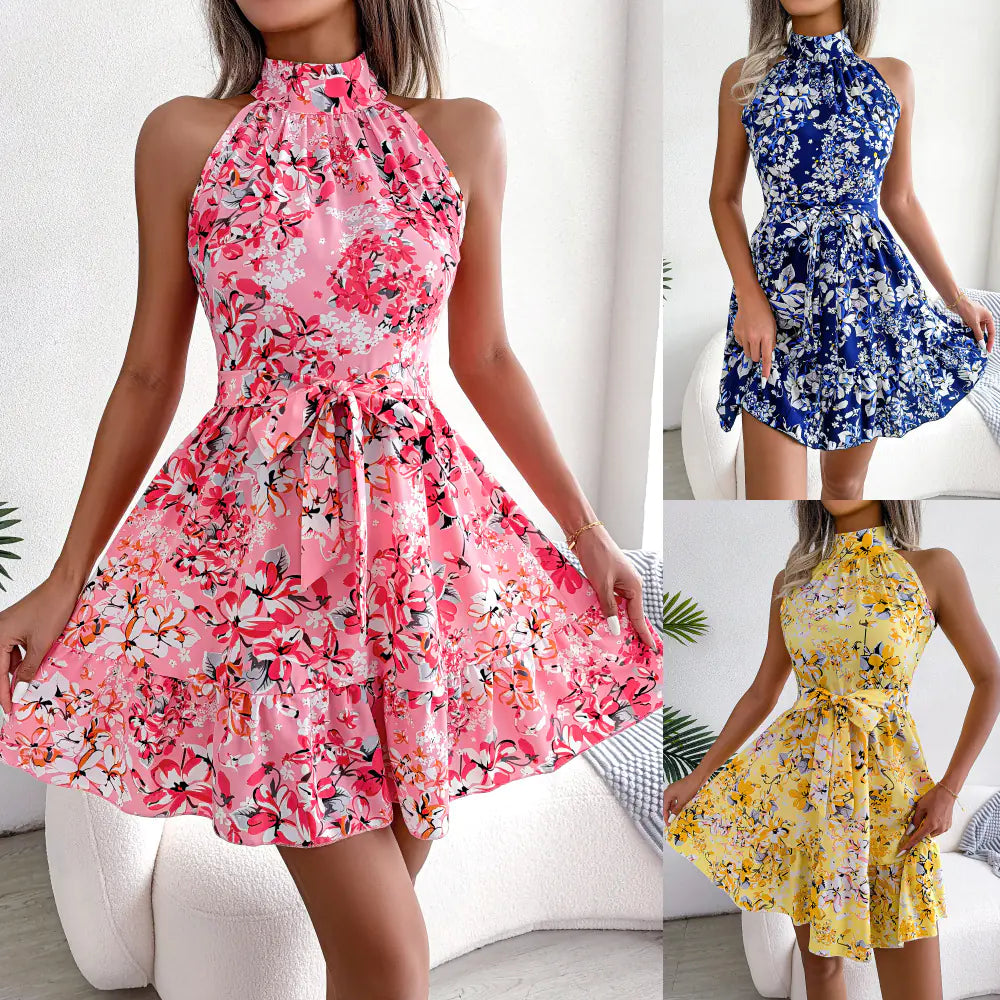 Furrzy Floral Ruffle Maxi Dress with Tie Detail for Women