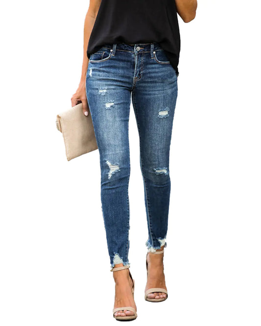 Furrzy Slim-Fit Ripped Jeans with Raw Edges