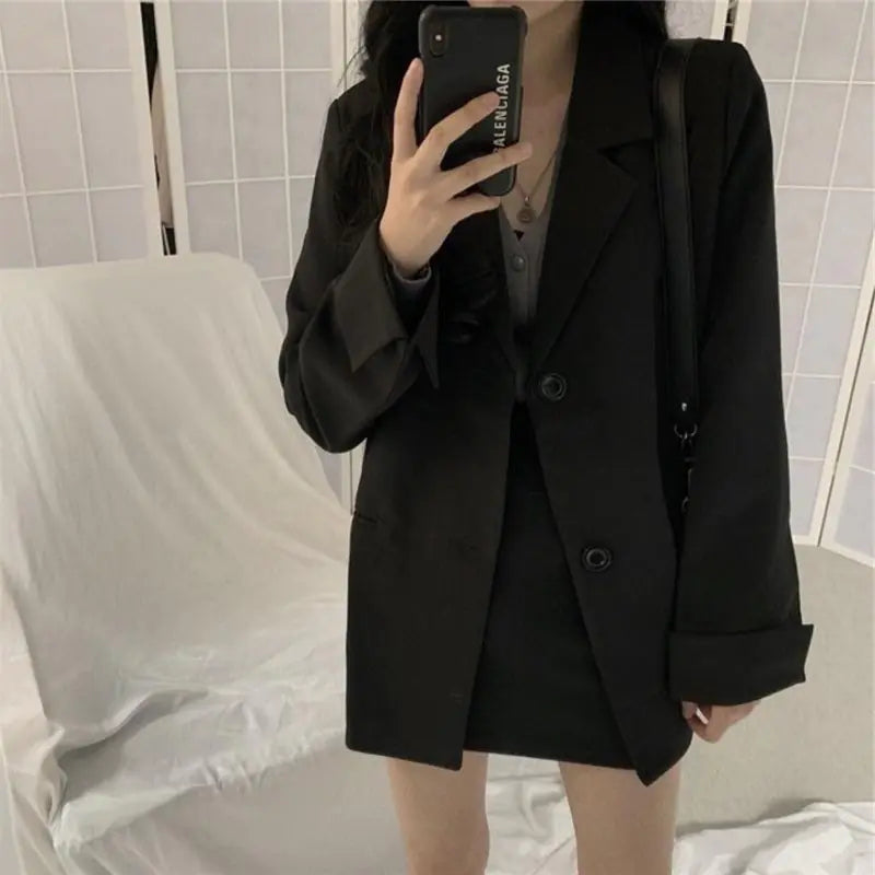 Furrzy Loose Blazer, Midi Skirt, Black Lapel
