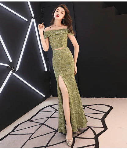 Sexy Off-Shoulder Bodycon Maxi Dress with Slit