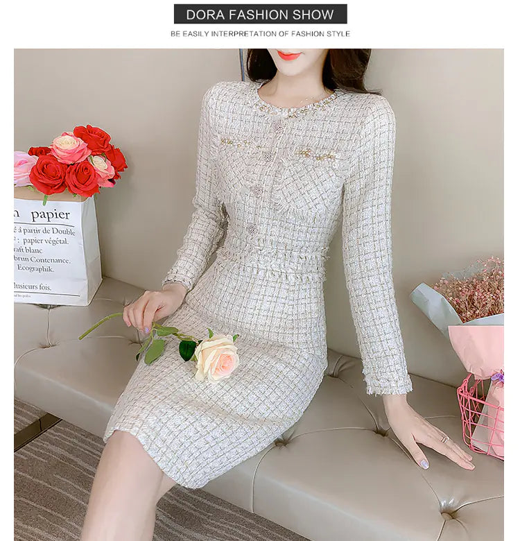 Furrzy Chic Long Sleeve Tweed Dress for Women