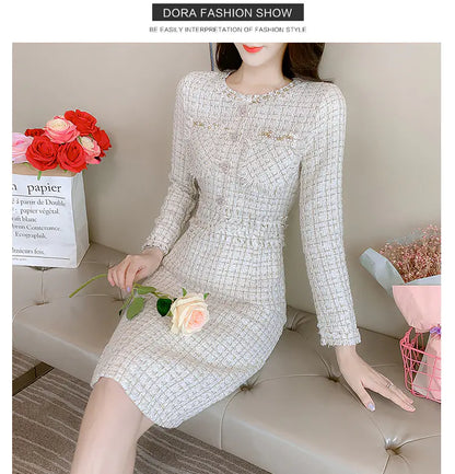Furrzy Chic Long Sleeve Tweed Dress for Women