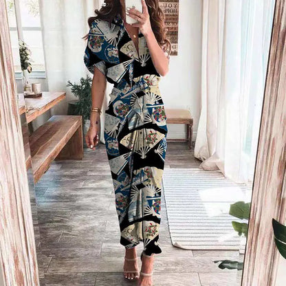 Furrzy Summer Short Sleeve Floral Maxi Dress for Women