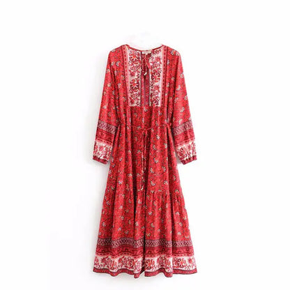 Furrzy Boho Queens Floral Print Lace-up Maxi Dress for Women