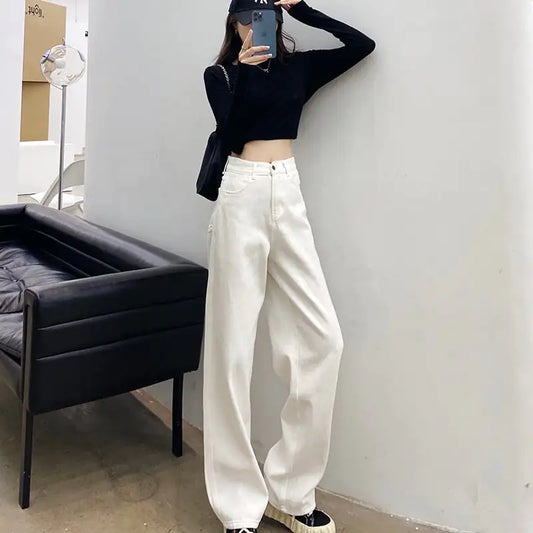 Furrzy Loose Casual White Jeans for Women Trousers