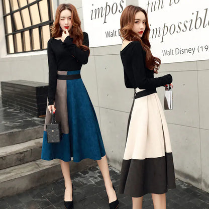 FurrzyTwo-Piece Suede Dress Set with Skirt and Dress