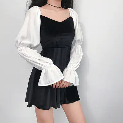 Furrzy Puff Sleeve Vintage Velvet Long Sleeve Dress