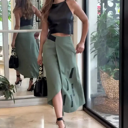 2023 Summer Fashion Two-Piece Set with Crop Top Skirt